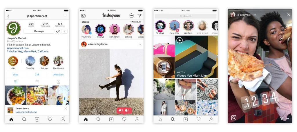 Telas do aplicativo do Instagram