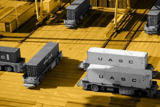 Container vans moving in port